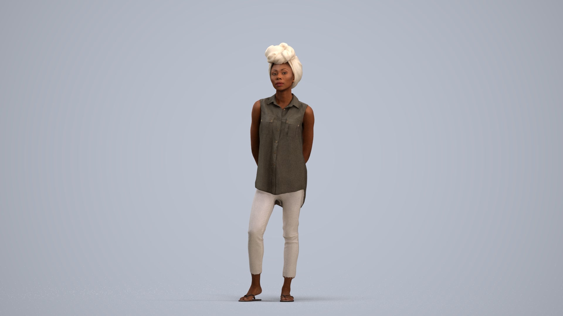 3D human model woman casual standing, photogrammetry scanned person for archviz, standing pose render