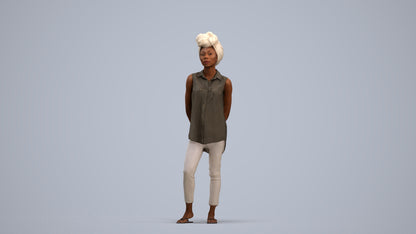 3D human model woman casual standing, photogrammetry scanned person for archviz, standing pose render
