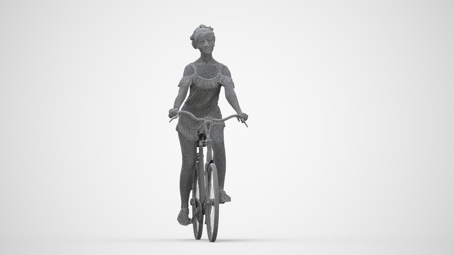 scanned 3D girl casual cycling, photogrammetry people for Enscape and V-Ray, wireframe back view