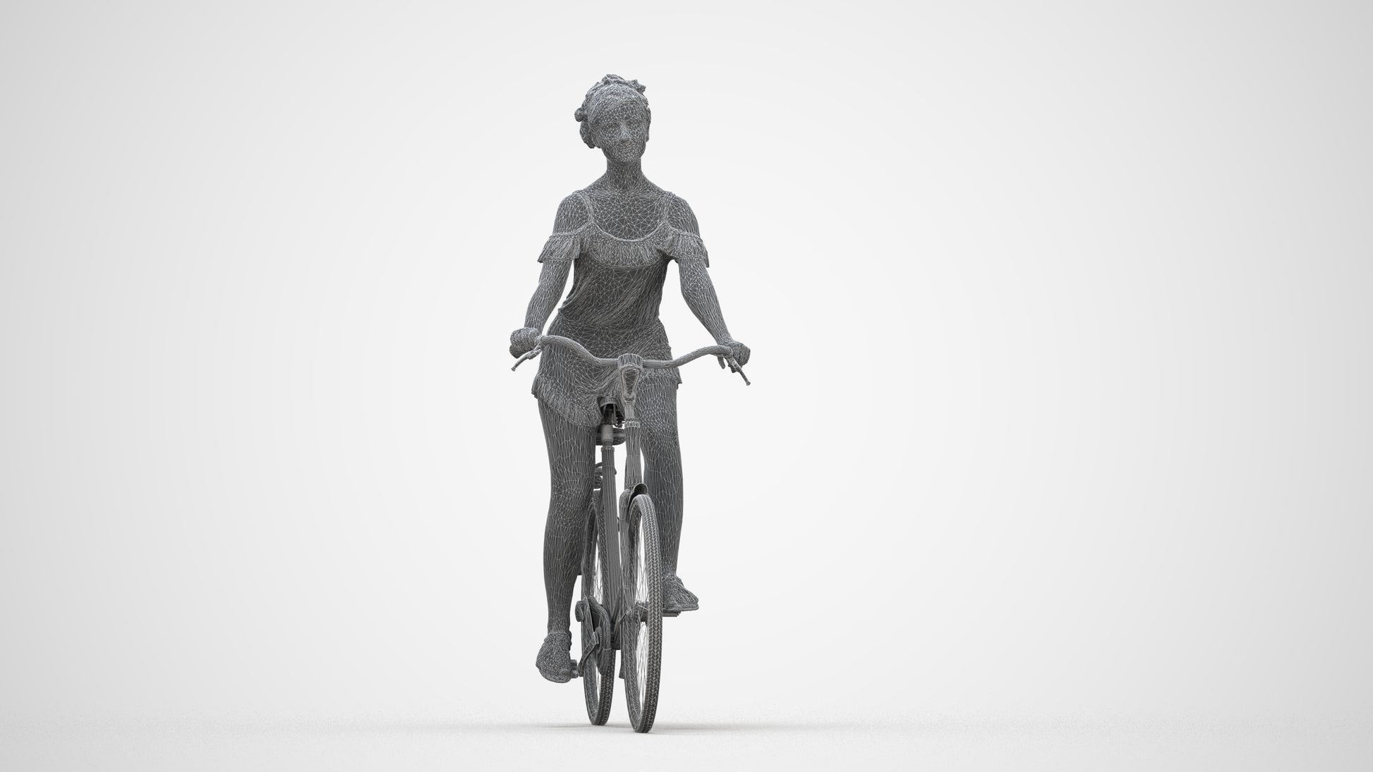 scanned 3D girl casual cycling, photogrammetry people for Enscape and V-Ray, wireframe back view