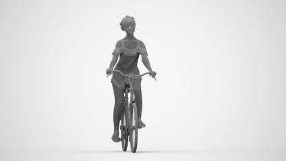 scanned 3D girl casual cycling, photogrammetry people for Enscape and V-Ray, wireframe back view
