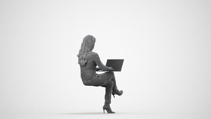 realistic 3D human woman business sitting, archviz people FBX OBJ for Blender, wireframe side view