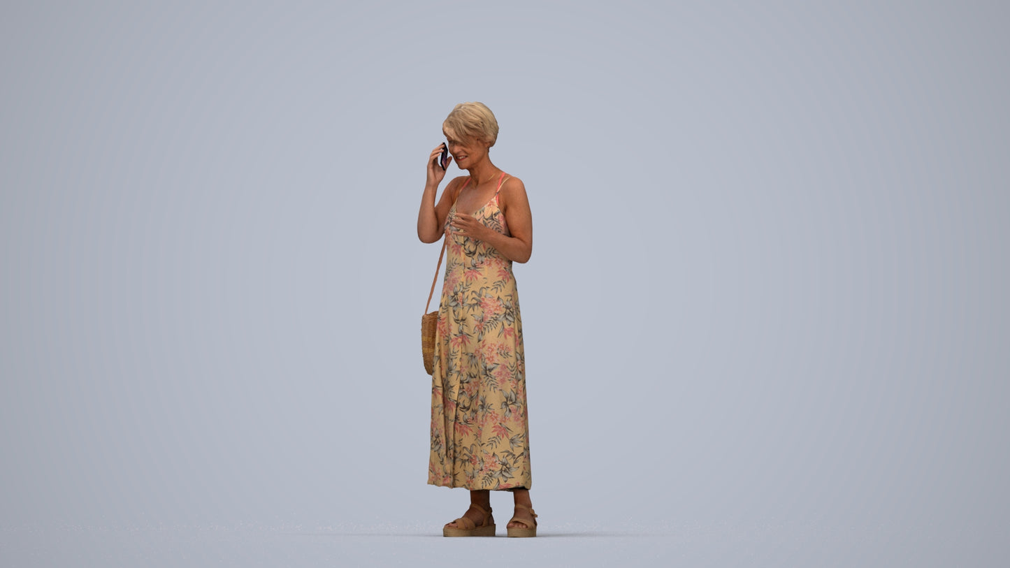 realistic 3D human senior woman standing, archviz people FBX OBJ for Blender, top-down view render