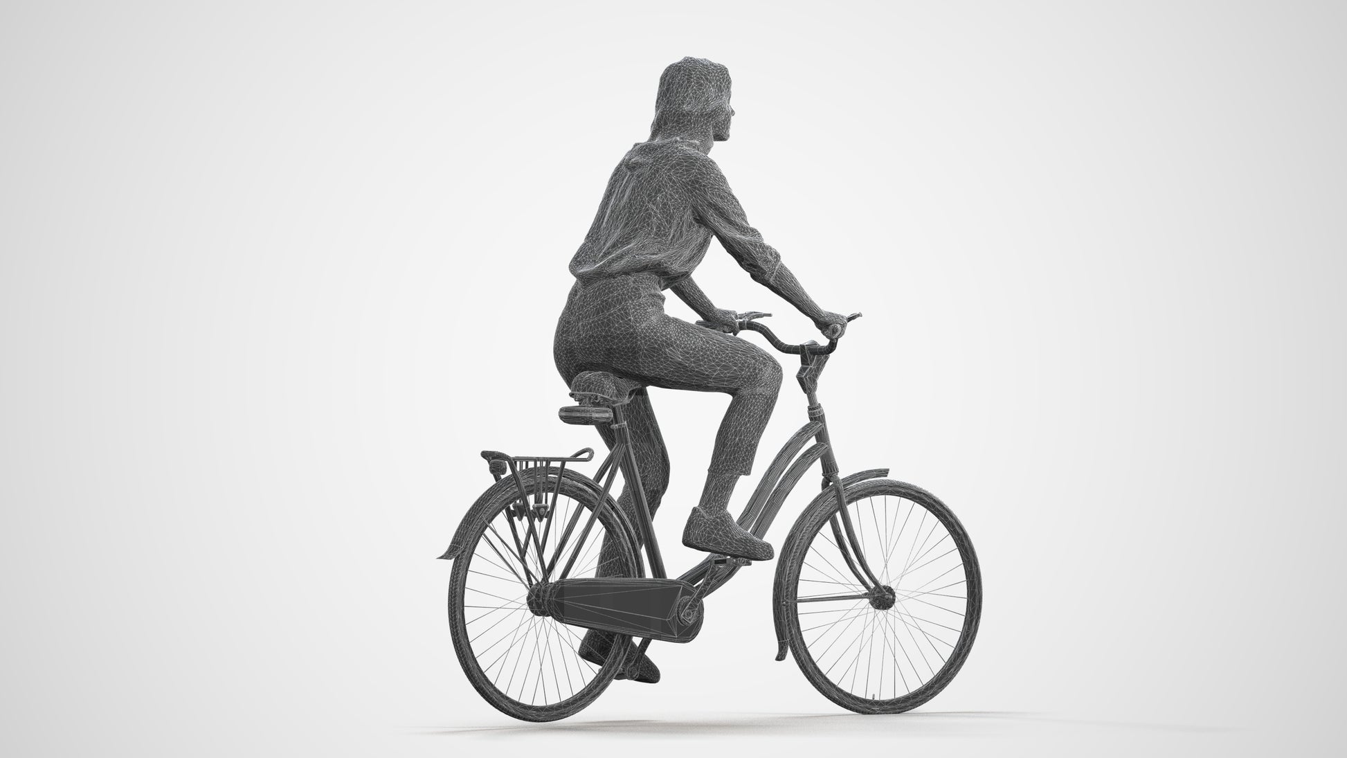 realistic 3D people woman casual cycling, render-ready for V-Ray and Corona, FBX OBJ, wireframe front view