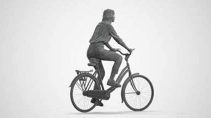 realistic 3D people woman casual cycling, render-ready for V-Ray and Corona, FBX OBJ, wireframe front view