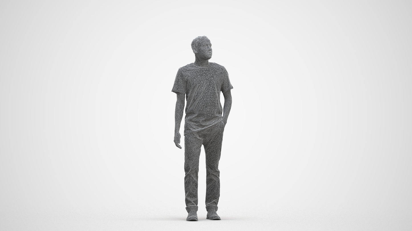 scanned 3D man casual walking, photogrammetry people for Enscape and V-Ray, three-quarter front view render