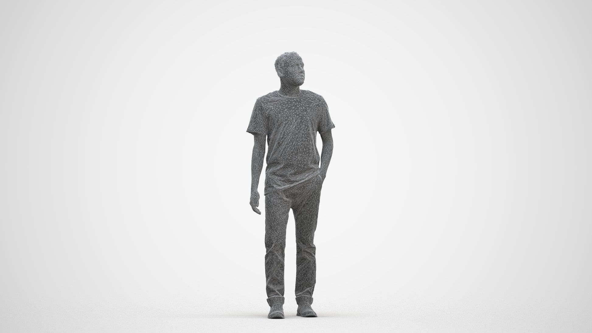 scanned 3D man casual walking, photogrammetry people for Enscape and V-Ray, three-quarter front view render