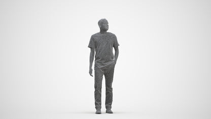 scanned 3D man casual walking, photogrammetry people for Enscape and V-Ray, three-quarter front view render