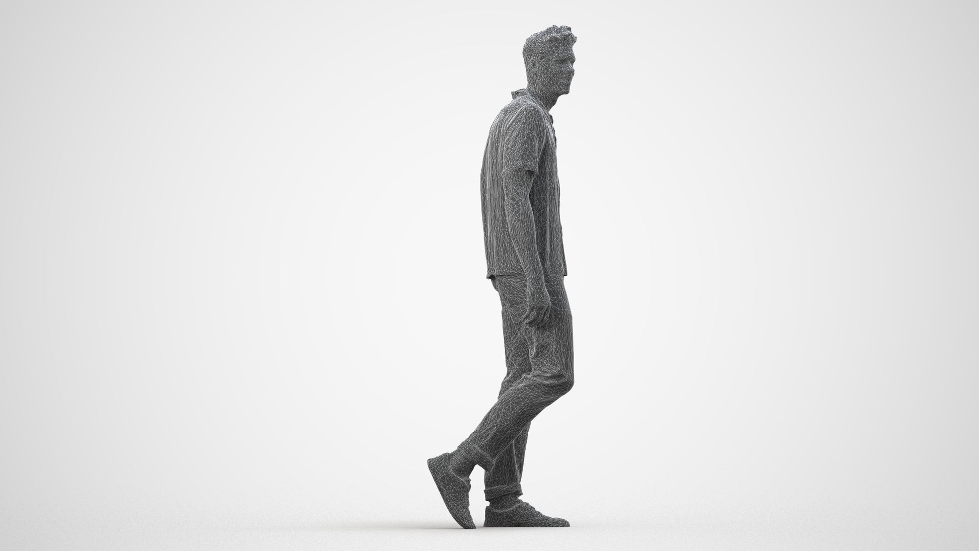realistic 3D human man casual walking, archviz people FBX OBJ for Blender, wireframe side view
