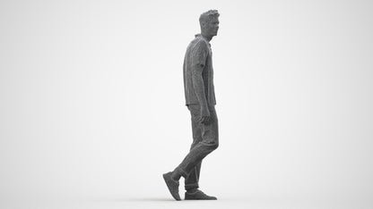 realistic 3D human man casual walking, archviz people FBX OBJ for Blender, wireframe side view