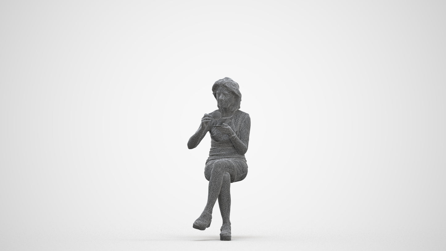 photogrammetry 3D woman business sitting, realistic human model archviz FBX, three-quarter front view render