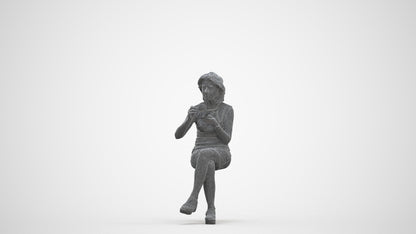 photogrammetry 3D woman business sitting, realistic human model archviz FBX, three-quarter front view render