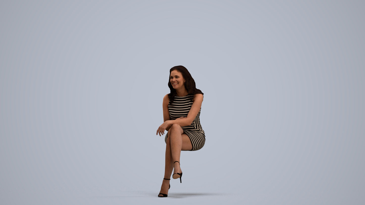 realistic 3D human woman casual sitting, archviz people FBX OBJ for Blender, standing pose render