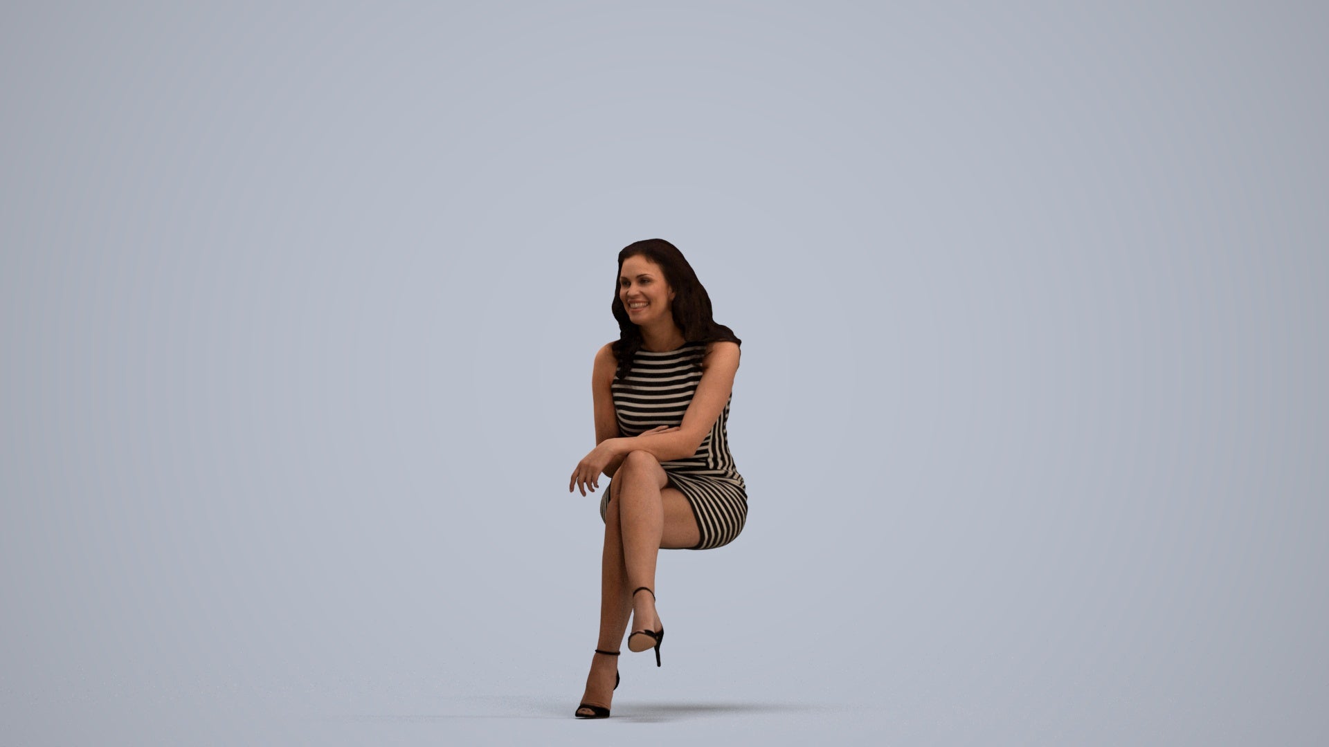 realistic 3D human woman casual sitting, archviz people FBX OBJ for Blender, standing pose render