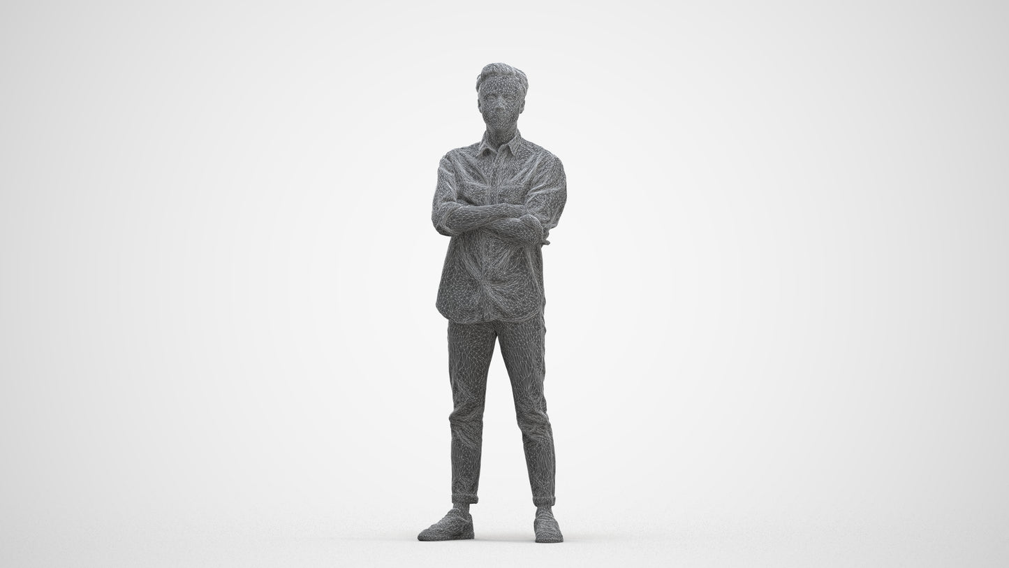 3D people model man casual standing, scanned human for 3ds Max rendering, three-quarter front view render