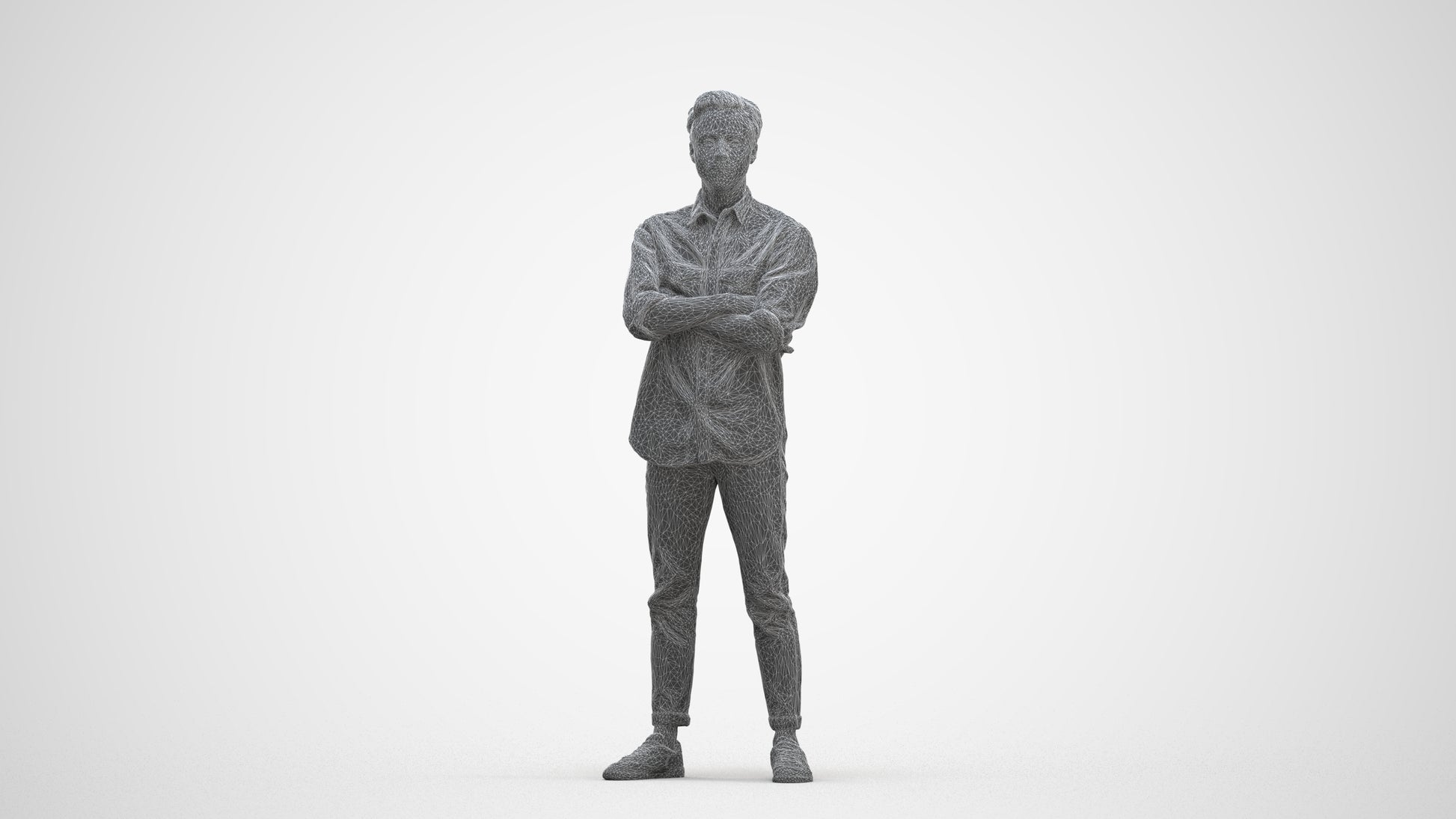 3D people model man casual standing, scanned human for 3ds Max rendering, three-quarter front view render
