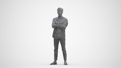 3D people model man casual standing, scanned human for 3ds Max rendering, three-quarter front view render