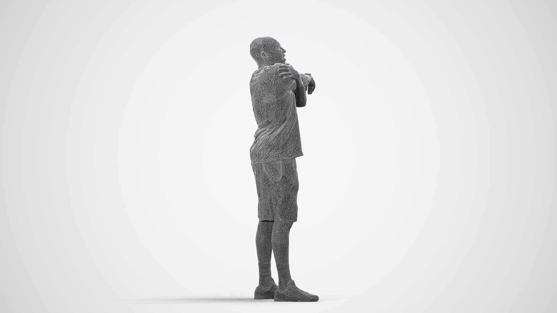 3D scanned man sport, photorealistic archviz people for Enscape and SketchUp, wireframe side view