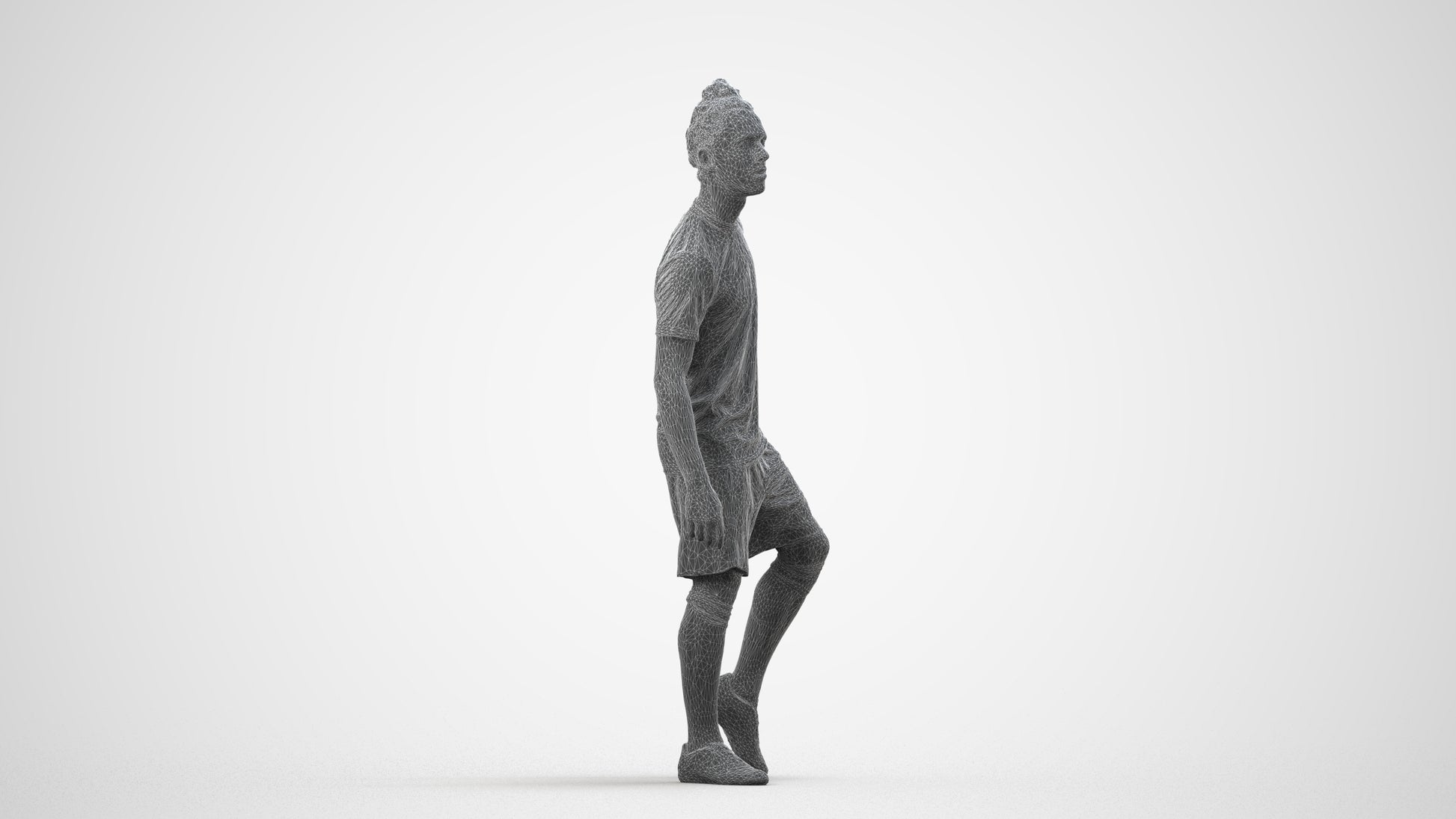 realistic 3D human man sport, archviz people FBX OBJ for Blender, wireframe side view