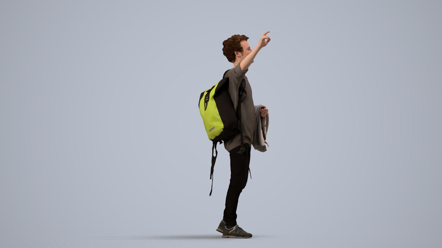 3D people model man casual standing, scanned human for 3ds Max rendering, side view render