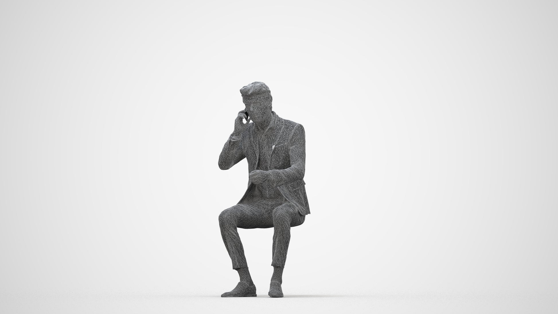 realistic 3D man business, scanned archviz people for Blender and 3ds Max, wireframe back view