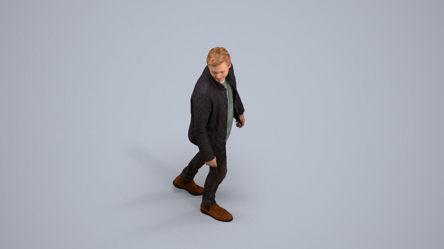 scanned 3D man casual walking, photogrammetry people for Enscape and V-Ray, back view render