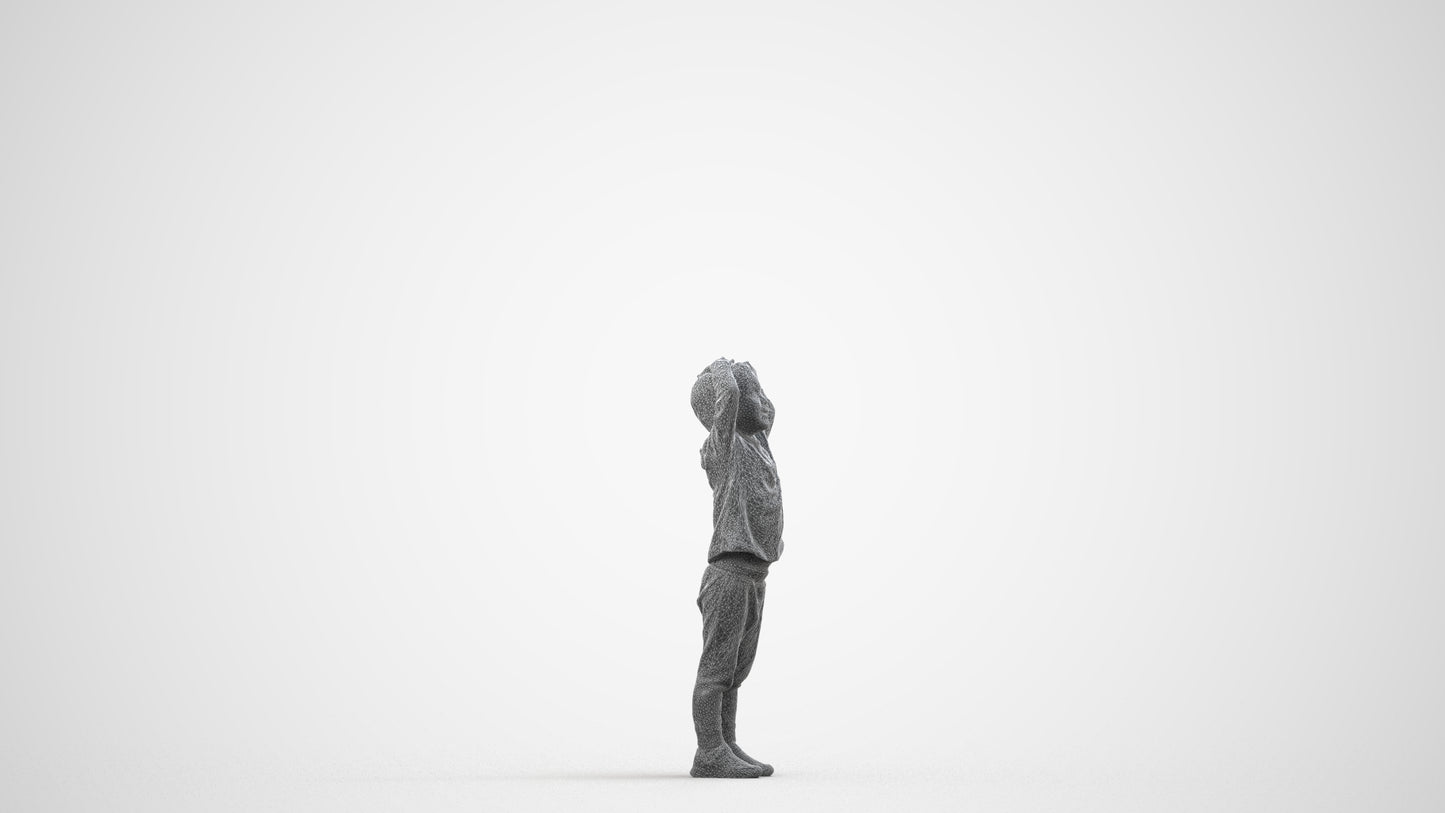 3D scanned boy kids casual, photorealistic archviz people for Enscape and SketchUp, wireframe side view
