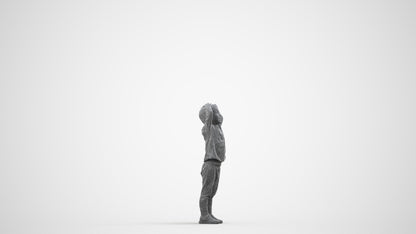 3D scanned boy kids casual, photorealistic archviz people for Enscape and SketchUp, wireframe side view