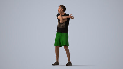 3D human model man sport, photogrammetry scanned person for archviz, three-quarter view render