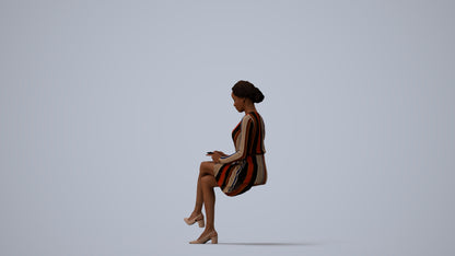realistic 3D woman casual sitting, scanned archviz people for Blender and 3ds Max, three-quarter view render