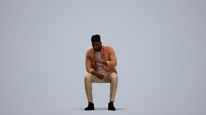 3D human model man casual sitting, photogrammetry scanned person for archviz, standing pose render