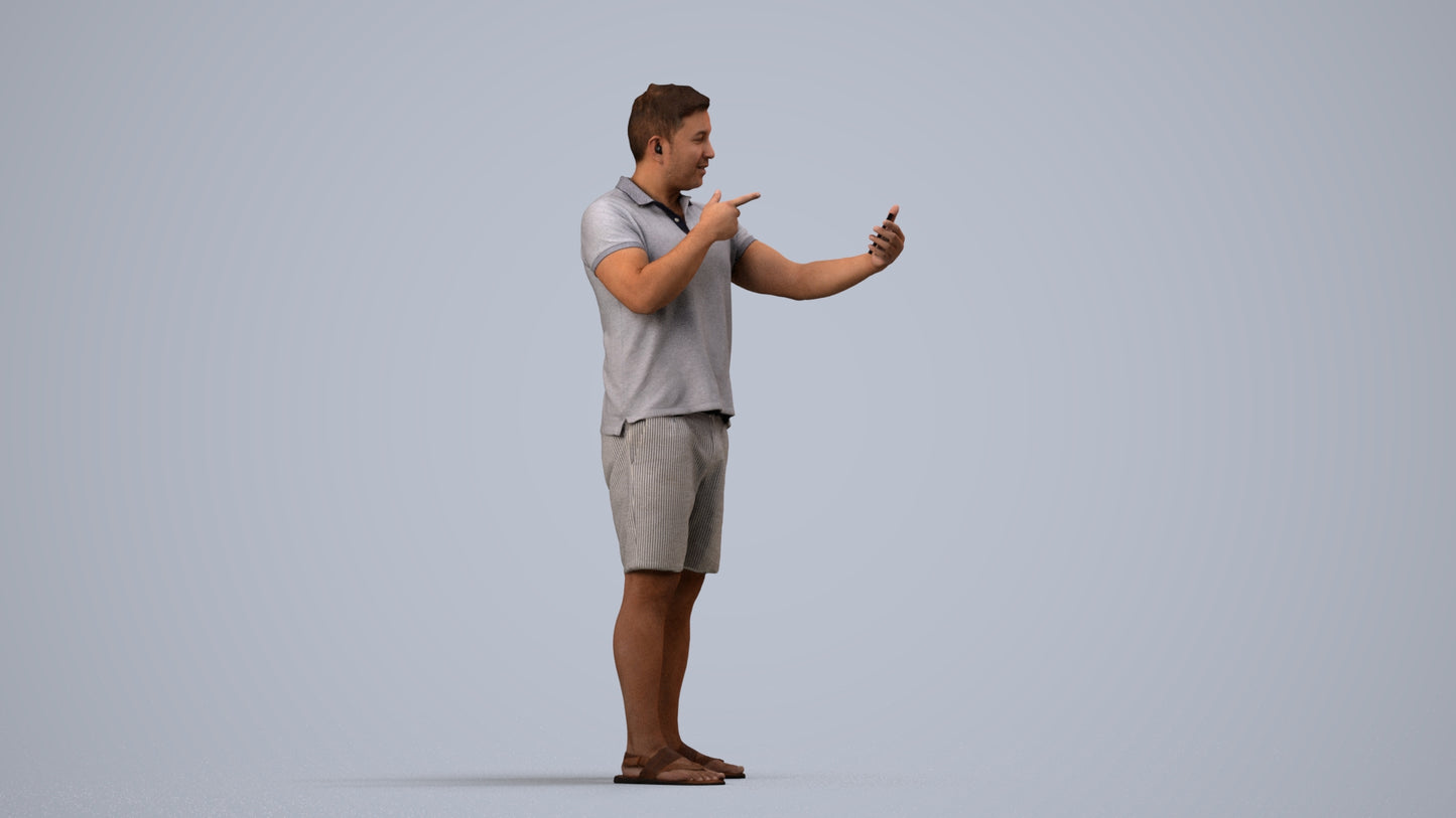 3D human model man casual standing, photogrammetry scanned person for archviz, side view render