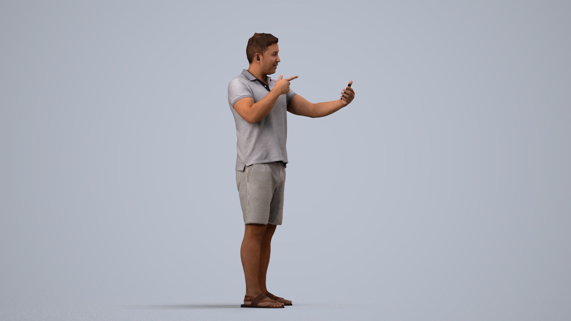 3D human model man casual standing, photogrammetry scanned person for archviz, side view render