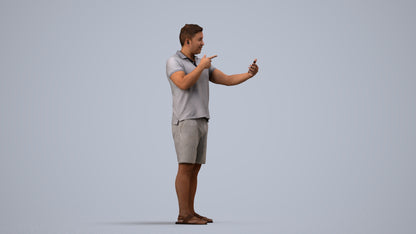 3D human model man casual standing, photogrammetry scanned person for archviz, side view render