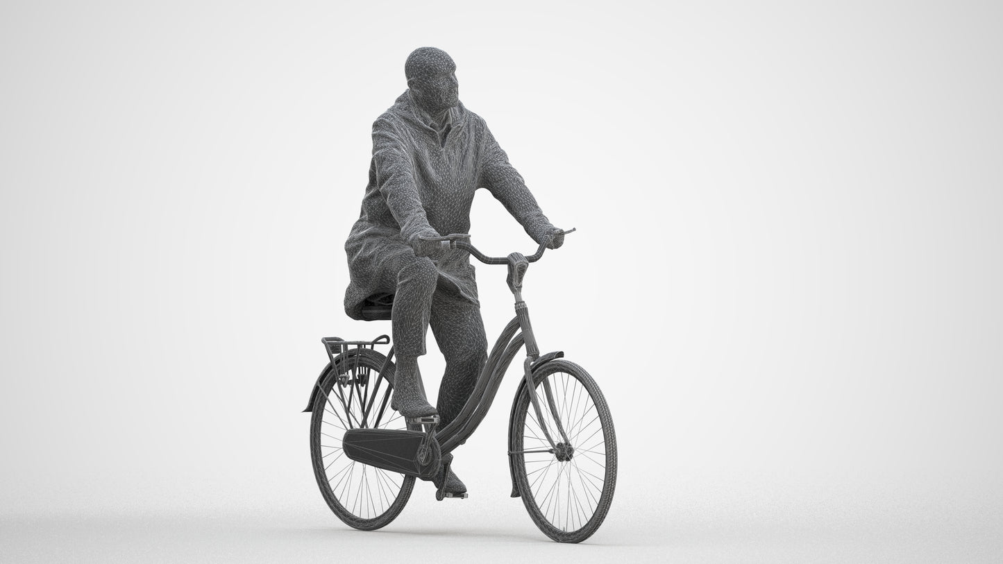 realistic 3D human senior man business cycling, archviz people FBX OBJ for Blender, three-quarter front view render