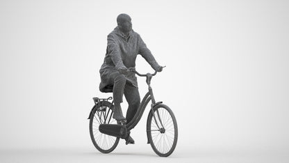 realistic 3D human senior man business cycling, archviz people FBX OBJ for Blender, three-quarter front view render