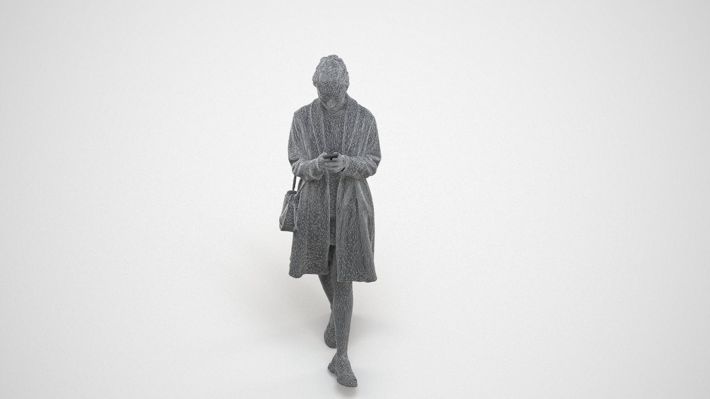 realistic 3D people woman casual standing, render-ready for V-Ray and Corona, FBX OBJ, wireframe three-quarter view