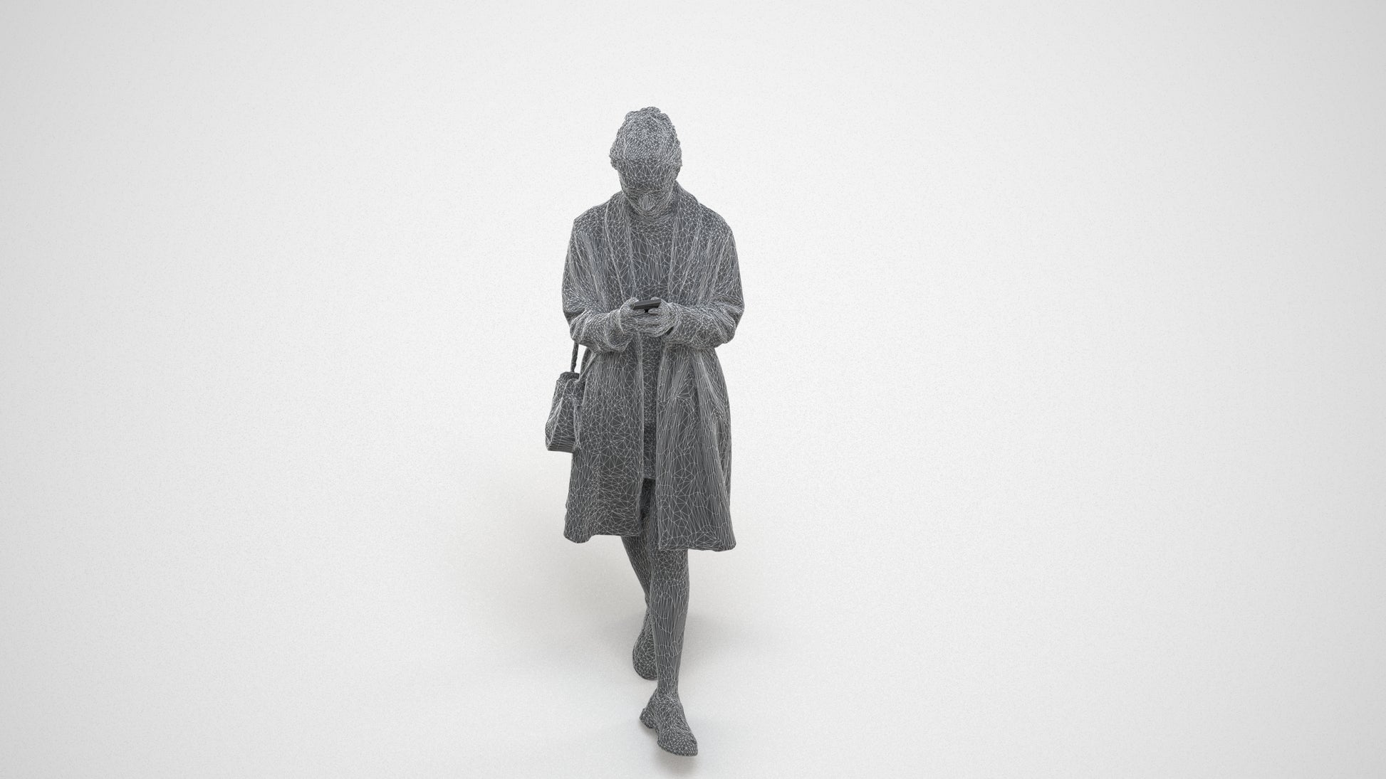 realistic 3D people woman casual standing, render-ready for V-Ray and Corona, FBX OBJ, wireframe three-quarter view
