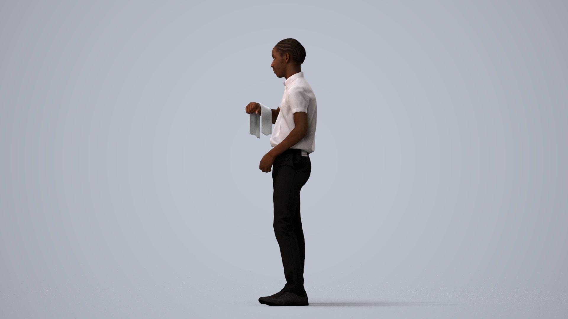 realistic 3D human boy hospitality, archviz people FBX OBJ for Blender, three-quarter view render