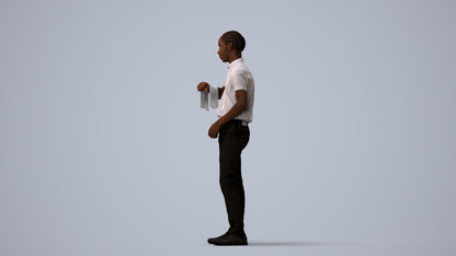 realistic 3D human boy hospitality, archviz people FBX OBJ for Blender, three-quarter view render