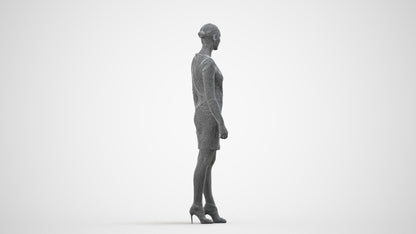 realistic 3D people woman business standing, render-ready for V-Ray and Corona, FBX OBJ, wireframe side view