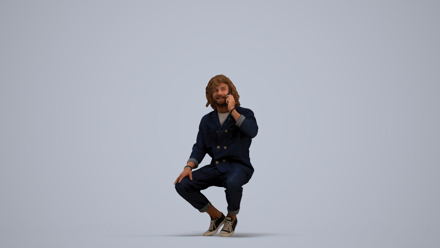 realistic 3D man casual sitting, scanned archviz people for Blender and 3ds Max, standing pose render