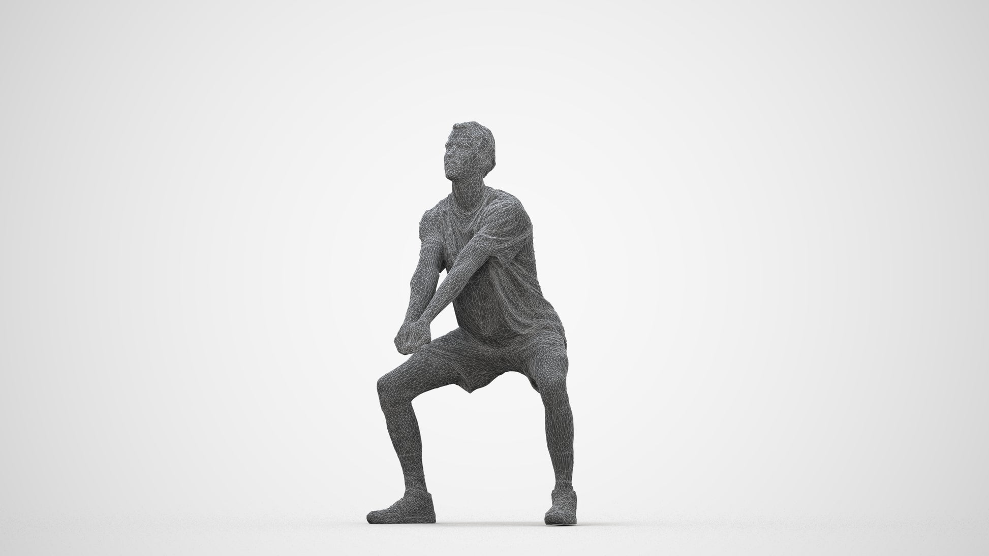 3D people model man sport, scanned human for 3ds Max rendering, wireframe back view