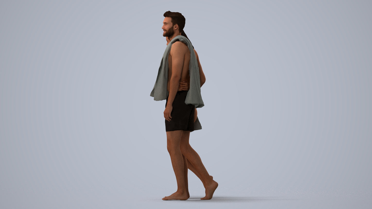 3D people model woman pool, scanned human for 3ds Max rendering, three-quarter view render