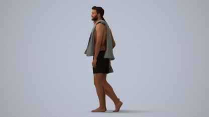 3D people model woman pool, scanned human for 3ds Max rendering, three-quarter view render