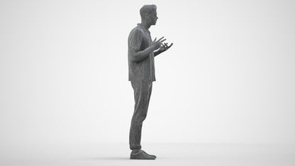 3D people model man casual standing, scanned human for 3ds Max rendering, wireframe side view