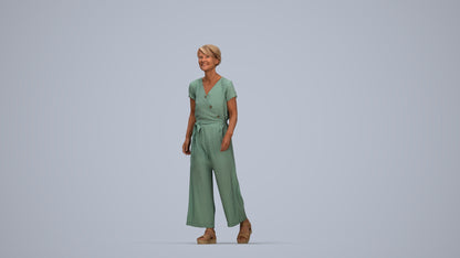 3D human model senior woman casual walking, photogrammetry scanned person for archviz, top-down view render