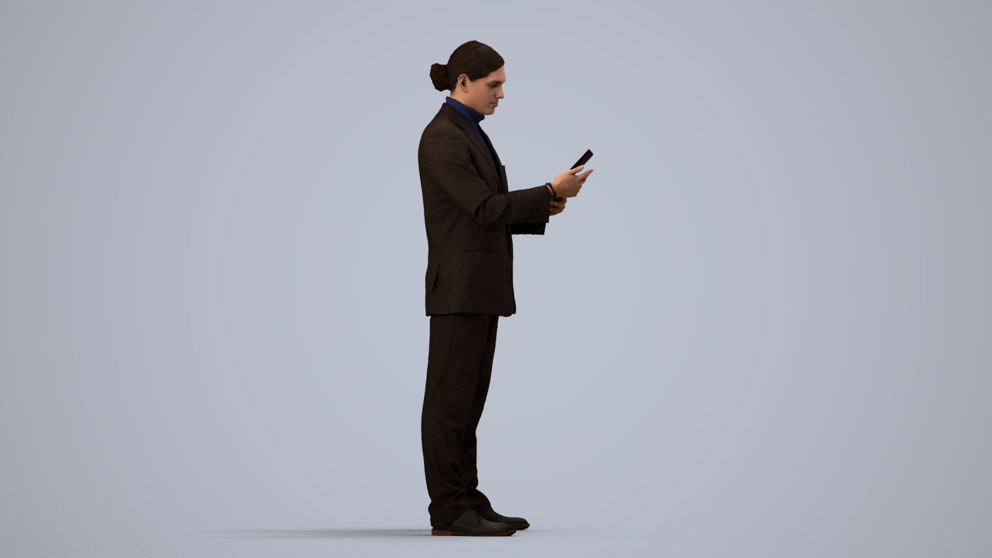 realistic 3D man business, scanned archviz people for Blender and 3ds Max, side view render
