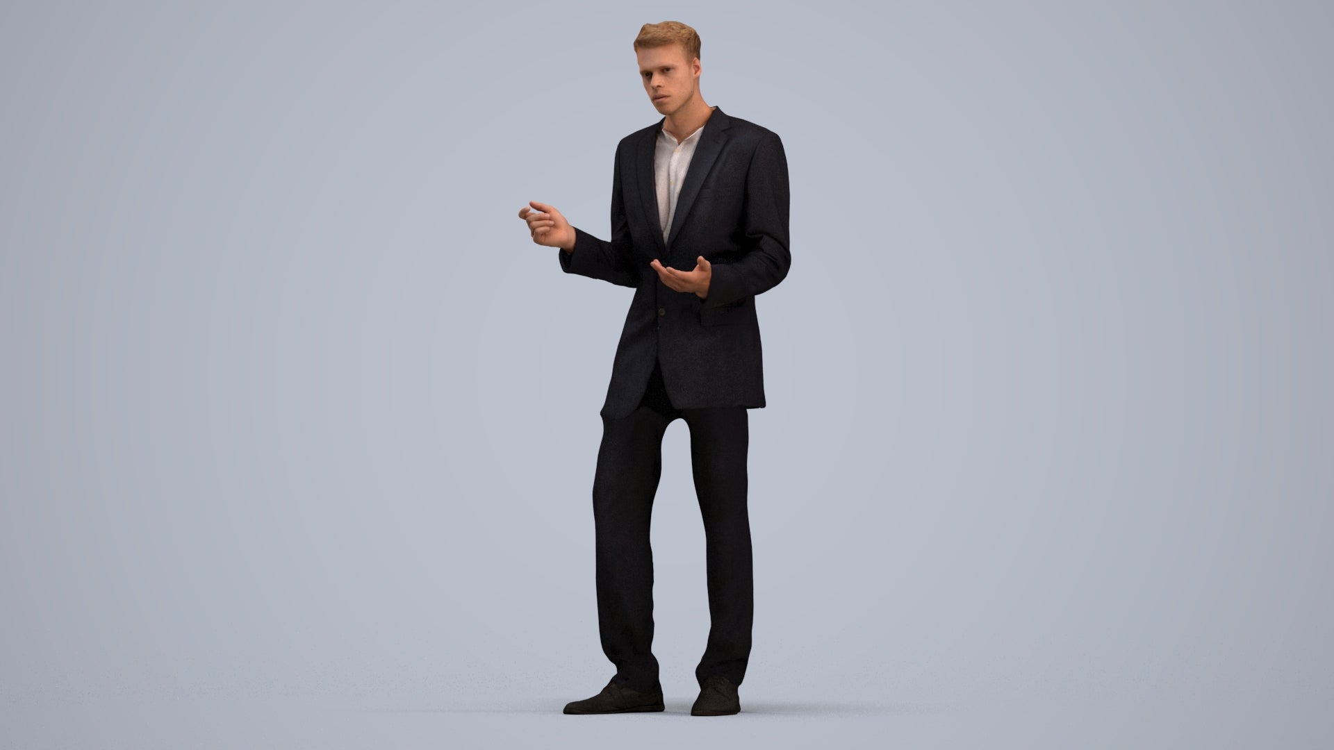3D human model man business, photogrammetry scanned person for archviz, standing pose render