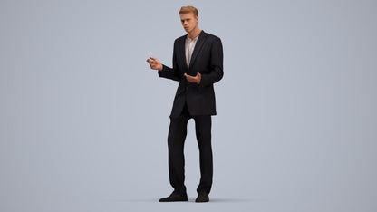 3D human model man business, photogrammetry scanned person for archviz, standing pose render